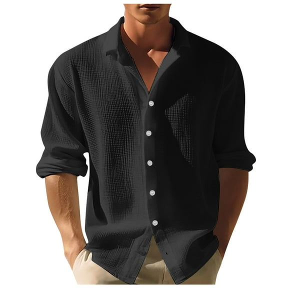 JTieacloth Wedding Button Down Shirt 2025 Men's Solid Color Small Long Sleeved Autumn Single Fashion Casual Shirt Street Cardigan Black