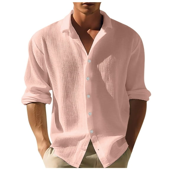 JTieacloth Wedding Button Down Shirt 2025 Men's Solid Color Small Long Sleeved Autumn Single Fashion Casual Shirt Street Cardigan Red