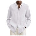 thumbnail image 1 of JTieacloth Wedding Button Down Shirt Male Summer Cotton Linen Solid Casual Plus Size Loose Shirt Mens Turn Down Long Sleeve Shirt White, 1 of 6