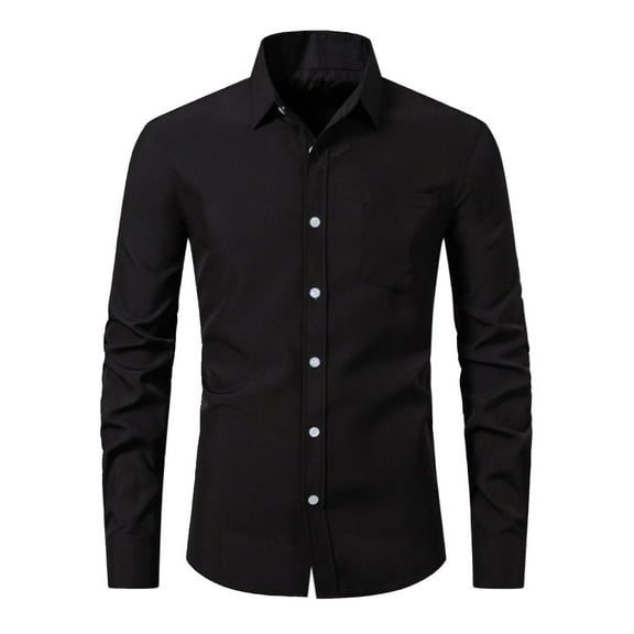 JTieacloth Wedding Button Down Shirt Mens Shirt Solid Color Casual Long Sleeved Lapel Slim Fit Shirt Black