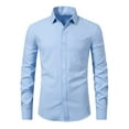 thumbnail image 1 of JTieacloth Wedding Button Down Shirt Mens Shirt Solid Color Casual Long Sleeved Lapel Slim Fit Shirt Blue, 1 of 5