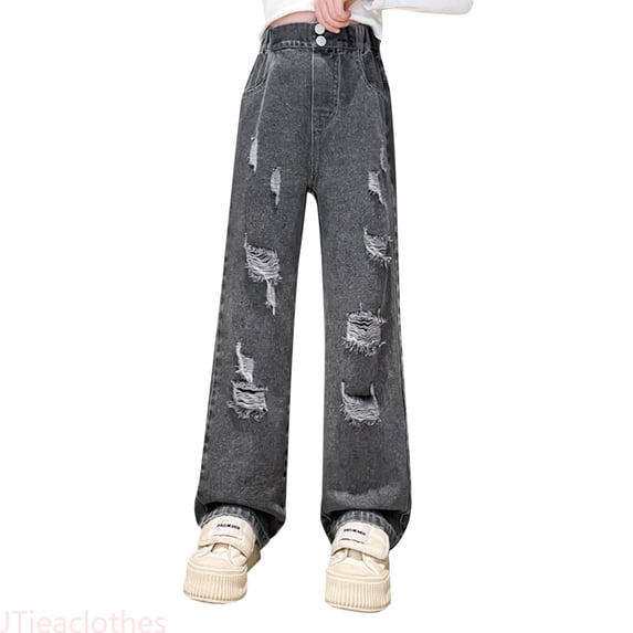 JTieacloth Wide Leg Jeans for School "Girls' Fashionable Distressed Denim Jeans & Wide Leg Pants For Spring & Autumn",Sizes B