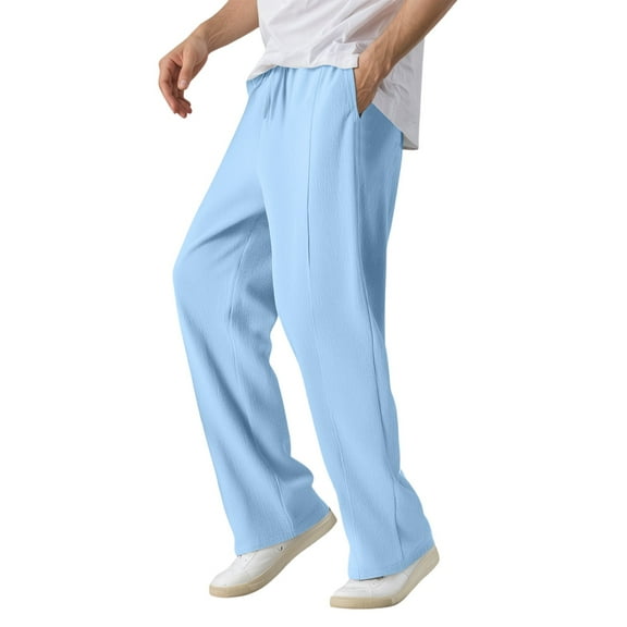 JTieacloth Wide Leg Pants for Men Men's Casual Linen Pants Comfortable Breathable Lightweight Relaxed Fit Solid Color Summer Trousers With Pockets For Outdoor Travel Blue