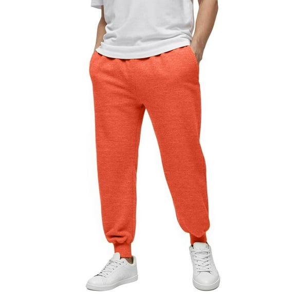 JTieacloth Wide Leg Pants for Men Solid Color Casual Jogger Pants With Elastic Cuffs Comfortable Tapered Sweatpants For Daily Wear And Outdoor Activities Orange