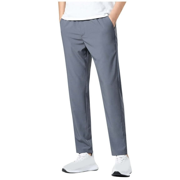 JTieacloth Wide Leg Pants for Men Men's Fashionable Drawstring Elastic Pants Casual Ice Silk Elastic Straight Leg Pants Jogging Gray