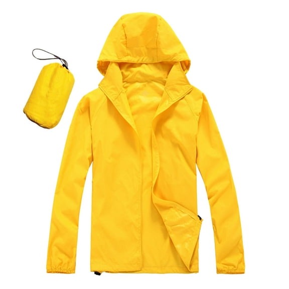 JTieacloth Windproof Jackets Mens Four Seasons Solid Color Packable Rain Jacket Lightweight Windproof Raincoat With Hood Outdoor Rain Gear Travel Hiking Cycling Yellow