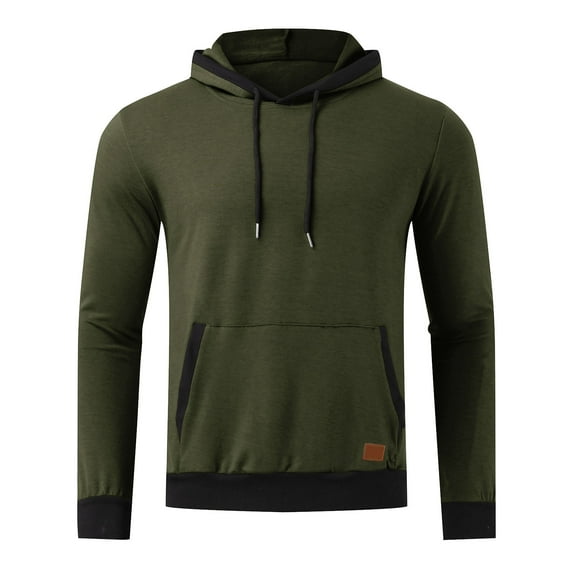 JTieacloth Winter Hoodies Mens Autumn And Winter Fashion And Leisure Solid Color Matching Hooded Drawstring Pocket Pullover Sweater Top Green