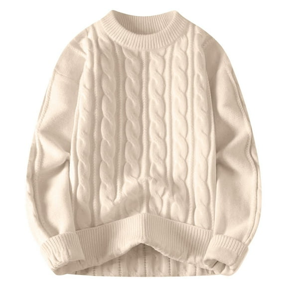 JTieacloth Winter Warm Sweaters Men Crew Neck Loose Thick Pullover Sweater Sweater Casual Base(Yellow)