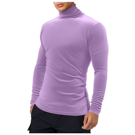 JTieacloth Winter Warm Sweaters Men's Solid Color High Neck Long Sleeve Pullover Sweater For Spring Autumn Winter Knitwear(Purple)