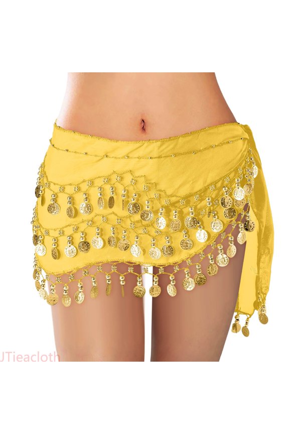 Women's Belly Dance Scarf Wrap Skirt Waistband Flowy Bohemian Gypsy Skirt For Performances And Parties,Women's Skirts(Yellow)