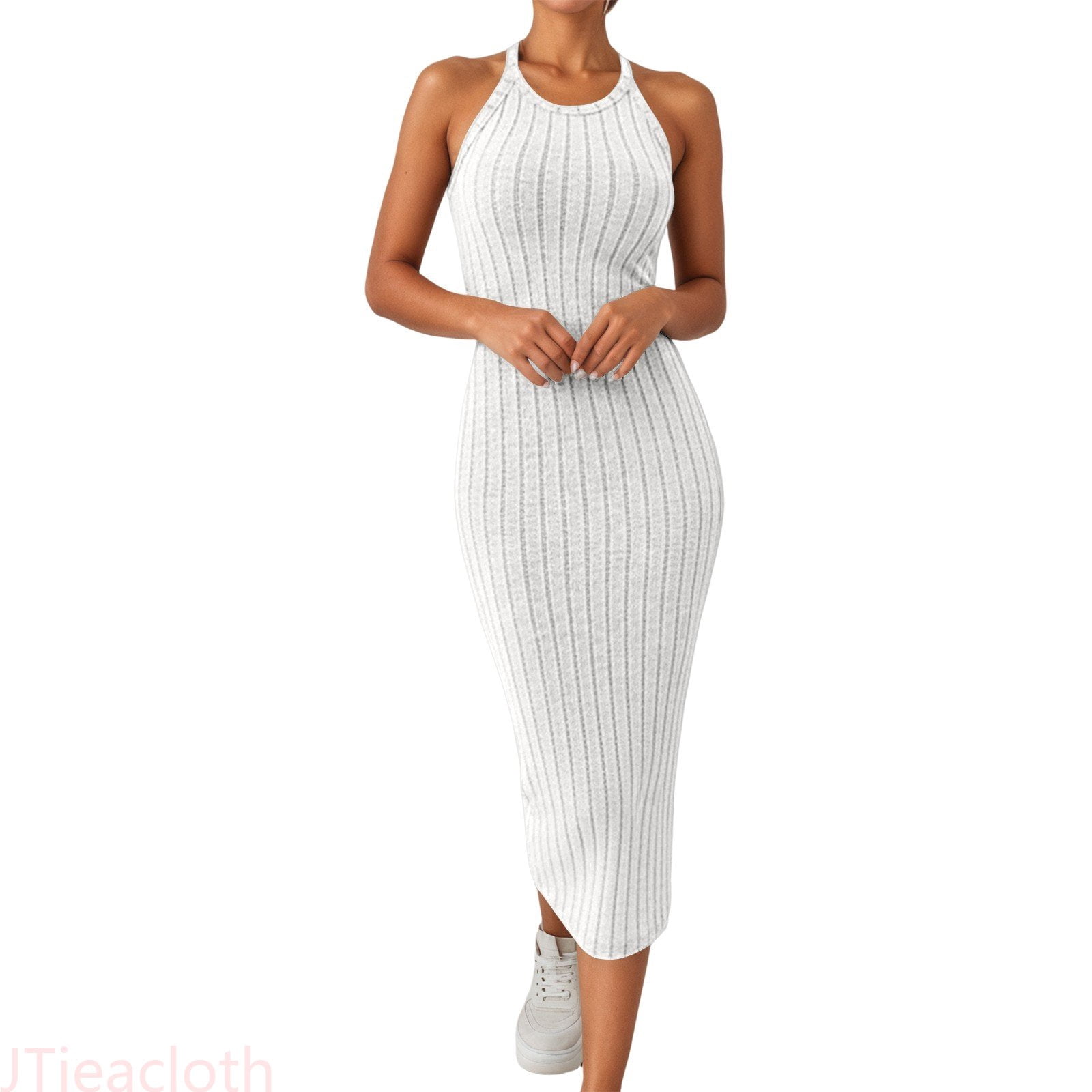women's casual knit summer dresses JTieacloth Elegant Dress With Round Neck Solid Color Midi Dress For Everyday Wear Versatile Knit Top Layer And Clothing