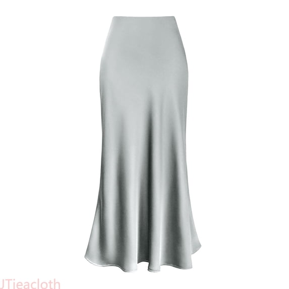 JTieacloth Womens Elegant High Waist Skirt Solid Satin Skirt Zipper Elegant Skirt,Women's Maxi Skirts(Gray)