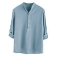 thumbnail image 1 of JTieacloth Free Button Down Shirt Male Stand Collar Casual Solid Long Sleeve Shirt Button Shirt Blue, 1 of 5