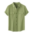 thumbnail image 1 of JTieacloth Free Button Down Shirt Male Summer Hawaii Solid Shirt Short Sleeve Double Pocket Turn Down Collar Button Shirt Green, 1 of 6