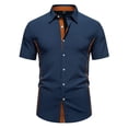 thumbnail image 1 of JTieacloth Wrinkle Free Button Down Shirt Men's Casual Color Block Shirt For Spring And Summer Daily Wear Blue, 1 of 4