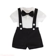 thumbnail image 1 of JTieaclothes Baby Boys Formal Suit Set Short Sleeve Shirt and Suspenders Shorts with Bowtie Wedding Tuxedo Outfits Sets,Boys Outfit Sets Sizes 6-12 Months, 1 of 4