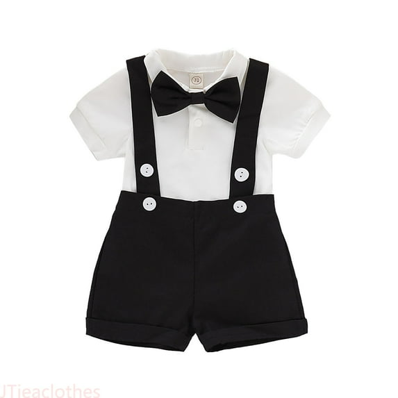JTieaclothes Baby Boys Formal Suit Set Short Sleeve Shirt and Suspenders Shorts with Bowtie Wedding Tuxedo Outfits Sets,Boys Outfit Sets Sizes 6-12 Months