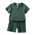 thumbnail image 1 of JTieaclothes Boys 2 Piece Cotton Linen Outfit Sets Short Sleeve T Shirt and Shorts Summer Set,Boys Outfit Sets Sizes 4-5 Years, 1 of 5