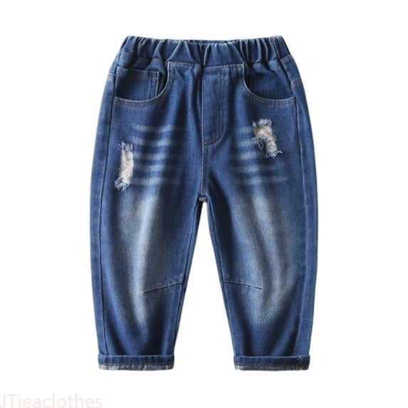 JTieaclothes Boys Casual Elastic Waist Jeans For Toddlers 1 8 Years Comfortable Loose Fit Pure Color Pants Outdoor Play Daily Wear Spring Summer,Boys Pants Sizes 5-6 Years