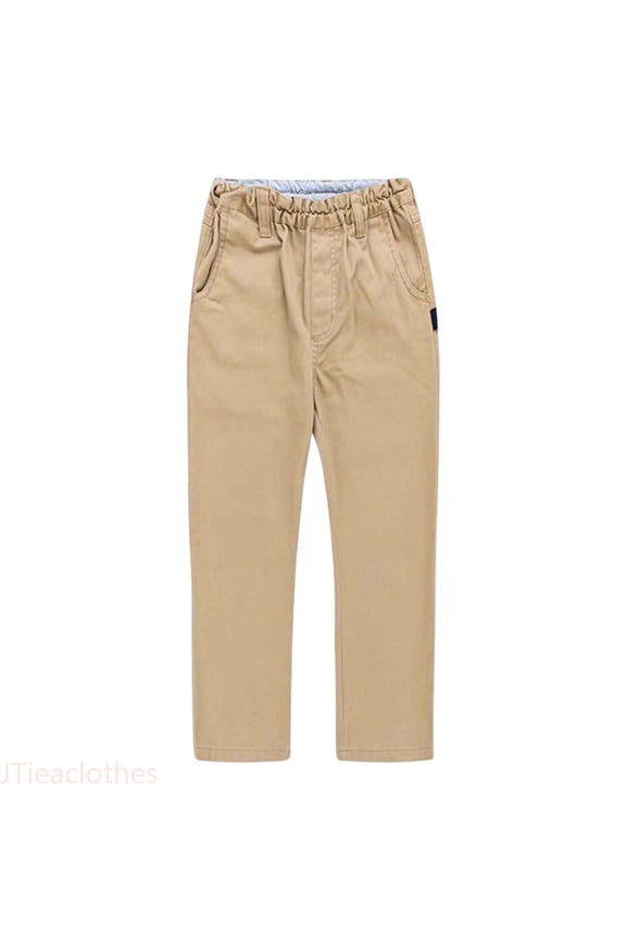 Boys School Uniform Twill Khaki Pants, Flat Front Straight Leg Pants,Boys Pants Sizes 11-12 Years