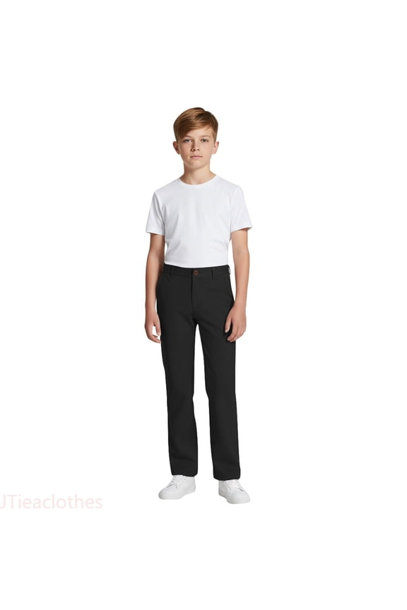 Boys and Girls Pull-On Relaxed Fit School Uniform Pant,Straight Chino Pants Flat Front with Zip Closure,Boys Pants Sizes 13-14 Years