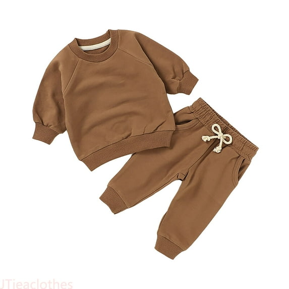 JTieaclothes Children's Solid Color Long Sleeved Crew Neck Casual Hoodie Pant Suit,Boys Outfit Sets Sizes 3-6 Months