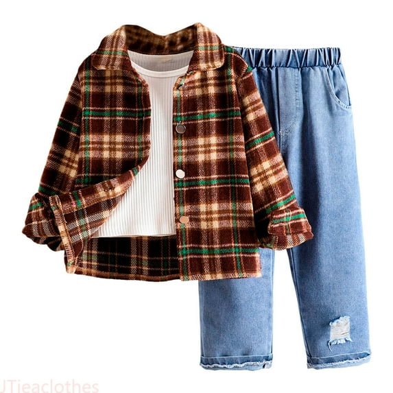 JTieaclothes Kids Long Sleeve Patchwork Plaid Printed Hooded Top Shirt Pants Set Casual Dress,Boys Outfit Sets Sizes 2-3 Years