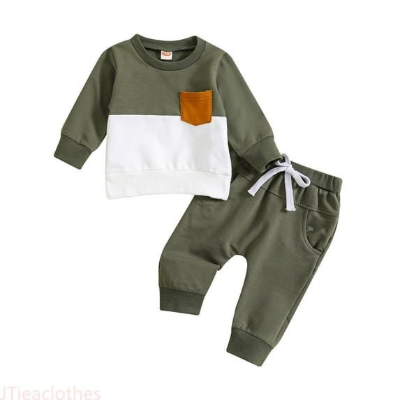 JTieaclothes Toddler Boy Color-Block Long Sleeve Sweatshirt and Pant Outfits Kids 2Pcs Fall Clothing Set,Boys Outfit Sets Sizes 18-24 Months
