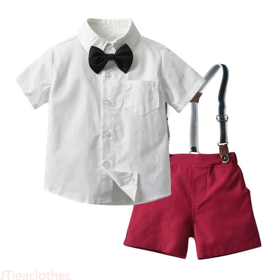 JTieaclothes Toddler Boys Short Sleeve Shirt Tops Shorts With Tie Child Kids Outfits,Boys Outfit Sets Sizes 18-24 Months