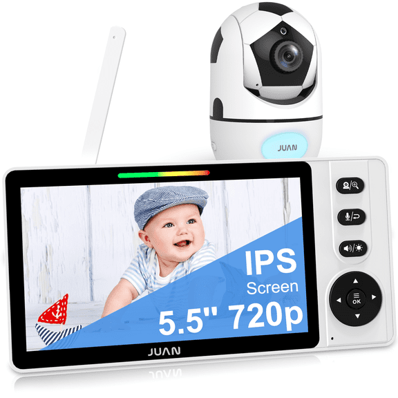 JUAN 5.5'' Baby Monitor with No Wifi, 720P HD Resolution, Baby Monitor with Camera and Audio, Wireless Camera for Night Vision, ECO Mode, Two-Way Talk, 1000ft Range, Lullabies, 2X Zoom