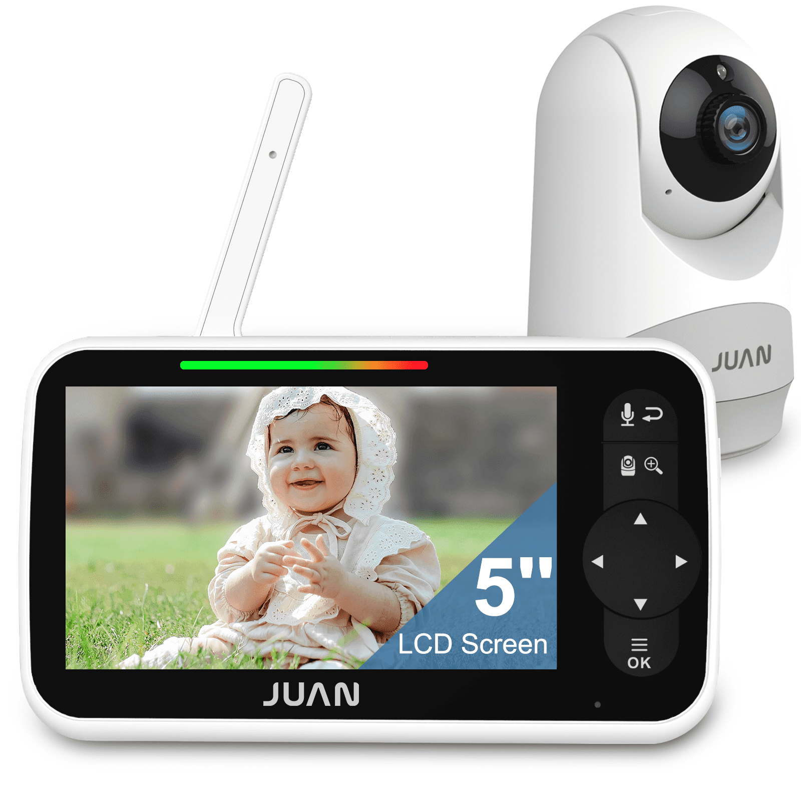 JUAN Baby Monitor with Camera and Audio, Video Baby Monitor with No Wifi, 5 inch Large LCD Screen