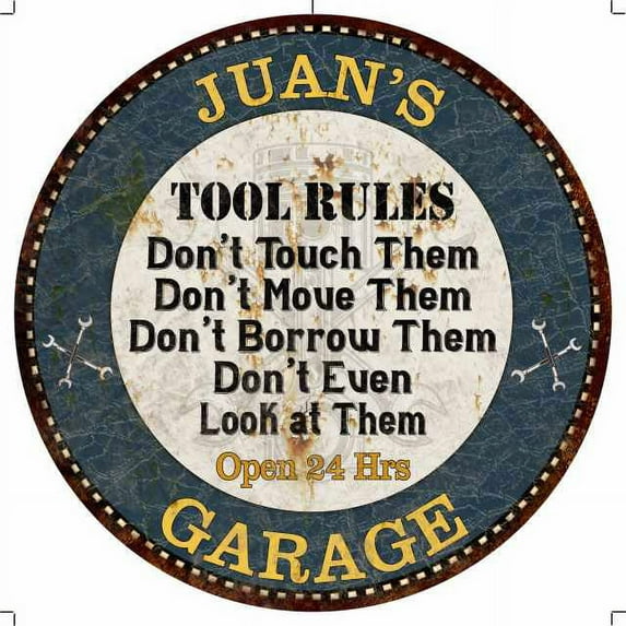 JUAN'S Garage Rules 12" Round Metal Sign Garage Bar Wall Décor 100140015076