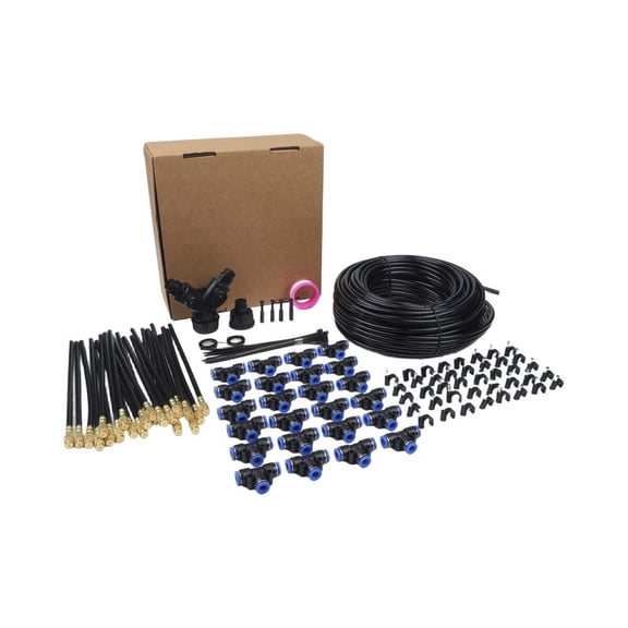 JUANCHENG 100FT Drip Irrigation Kit with 24 Adjustable Nozzles Aluminum Core Rods