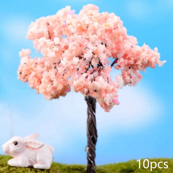 JUANCHENG 10Pcs Sakura Tree Room Decor Miniature Cherry Tree Micro Landscape Decoration Moss Landscape Succulent Plants Garden Accessories Miniature Cherry Tree