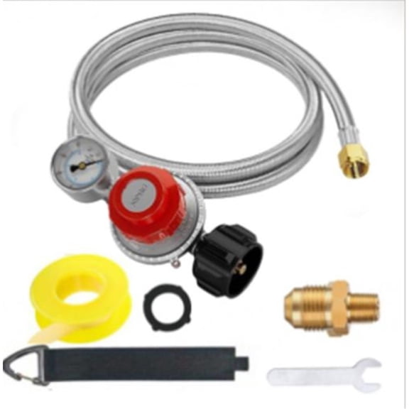 JUANCHENG 1PC Propane Regulator Combination 5-foot Propane Regulator Adjustable High-Pressure Propane Regulator With Gauge For BBQ Grills