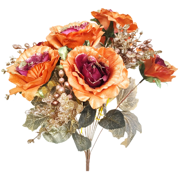 JUANCHENG 1pcs European Vintage Glitter Rose Bouquet Artificial Silk Flowers for Wedding Coffee Gold
