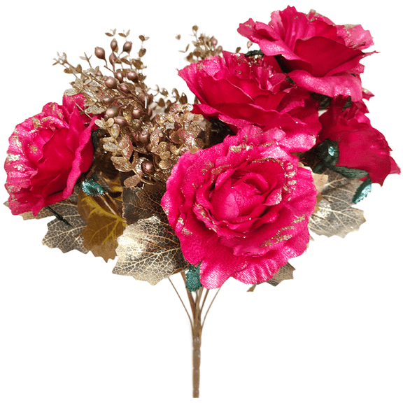 JUANCHENG 1pcs European Vintage Glitter Rose Bouquet Artificial Silk Flowers for Wedding Red