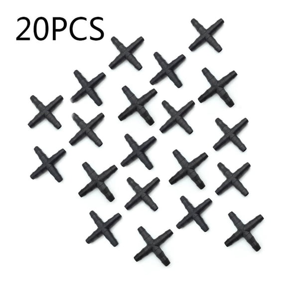 JUANCHENG 20 Pack Barbed Cross Fittings Compatible with 4mm Inner Diameter Drip Tubing for Automatic Garden Irrigation Setups