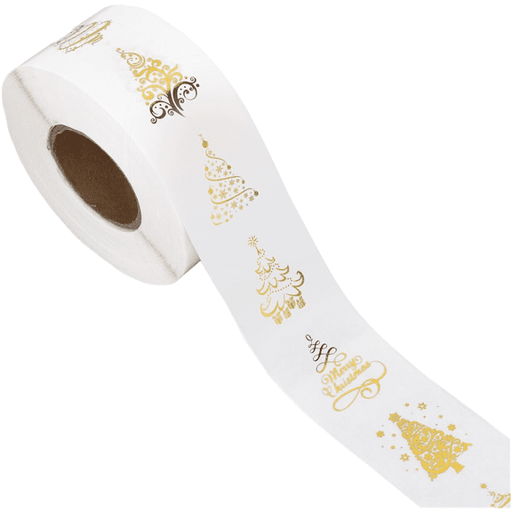 JUANCHENG 500 Sheets Transparent Christmas Stickers Roll Gold Foil Tree Sealing Labels