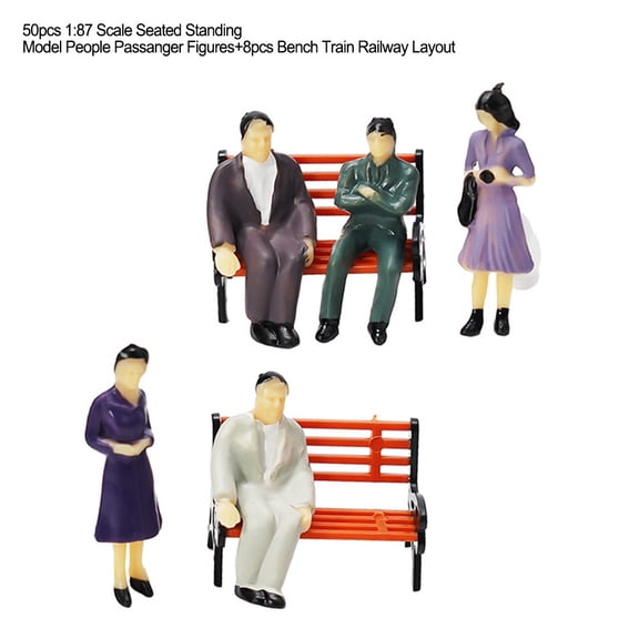 JUANCHENG 56 Pieces Mixed Color Model People and Benches for 1 72 Scale Train Set