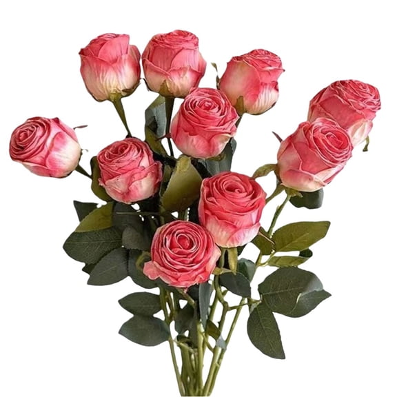 JUANCHENG 8Pcs Simulation Dried Rose Bouquet Living Room Table Decoration Silk Flower Deep powder