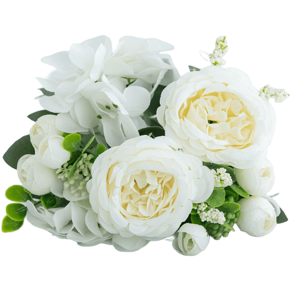 JUANCHENG Artificial Peony Hydrangea Silk Flowers Wedding Bouquet Home Decor Photography White