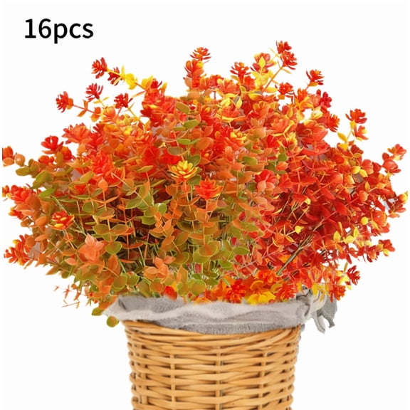 JUANCHENG Autumn Eucalyptus Artificial Flowers - 16-Piece Set for Outdoor Decor!