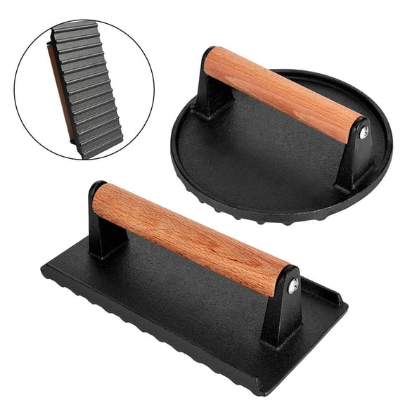 JUANCHENG Cast Iron Burger Press Set: Non-Stick & Grooved for Perfect Grilling