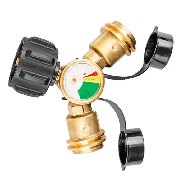 JUANCHENG Dual Propane Y-Splitter with Pressure Gauge & Shutoff Valve for Camping