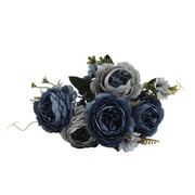 JUANCHENG Fake Flower Simulation Bouquet Peony Rose Fake Peony Modern Luxury Chic Home Decoration Dried Floral Arrangement Navy Blue