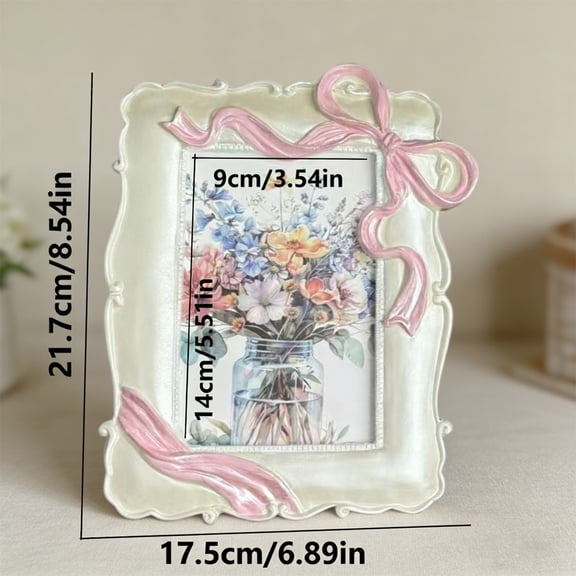 JUANCHENG For Photos For Pictures Cute Bow Resin Photo Frame Wedding Decor Pink Photo Frame Bow Accent Spray Painted Finish Small