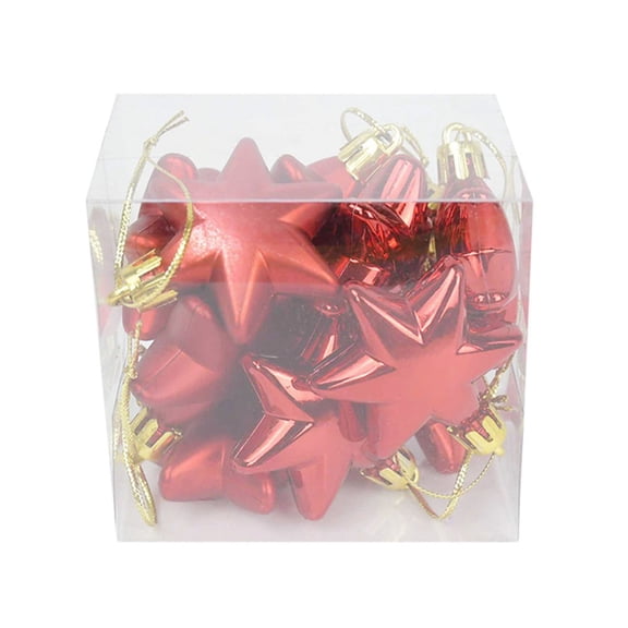 JUANCHENG Gold Christmas Ball Six-pointed Star Plastic Red Shiny 12pcs/Box Silver 4.8x4.8cm Star Animated Tree Ball Xmas red