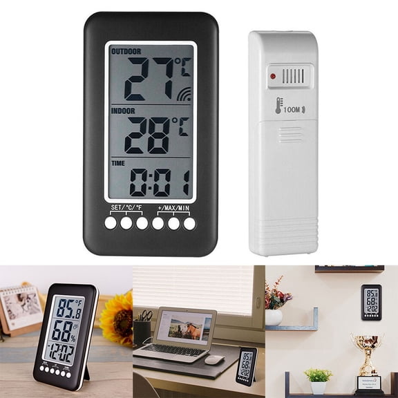 JUANCHENG Indoor Outdoor Wireless Thermometer Clock with Max Min Temperature Capability