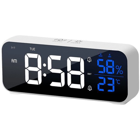 JUANCHENG LED Alarm Clock with Temperature Humidity Display Charging Port 2 Alarms 18